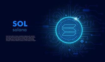 Solana SOL.Technology background with circuit.SOL logo dark blue.Crypto currency concept. vector