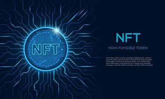 Non-fungible token NFT coin.Bluie abstract technology background. vector