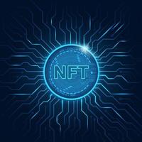token no fungible nft.fondo de tecnología con circuito.logotipo nft azul oscuro.concepto de moneda criptográfica. vector