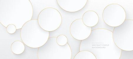 moderna forma circular de degradado blanco y gris de lujo con línea dorada. color plata geométrico abstracto estilo elegante en capas superpuestas con espacio de copia. textura de patrón punteado. ilustración vectorial vector