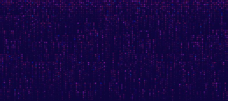 Abstract minimal pink purple blue vertical random dotted pattern on dark blue background. Simple modern texture halftone style. Technology futuristic banner design. Digital data concept. EPS10 vector
