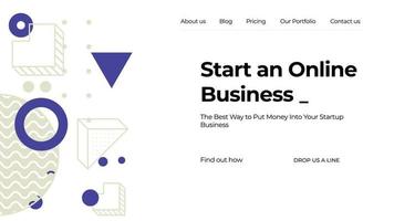 Vector landing page template with shapes, text.