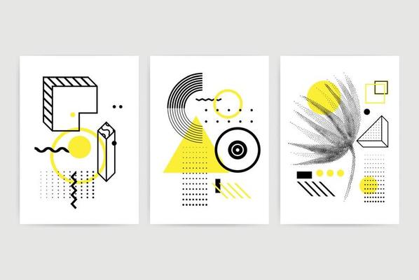 Posters set with bright bold geometric elements