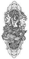 arte del tatuaje mono literatura tailandesa montando un león dibujo y boceto a mano tailandés vector