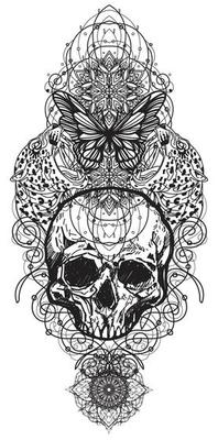 Tattoo art skull drawing and sketch black and white