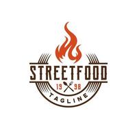 tipografía de llama de emblema de comida callejera para vector de diseño de logotipo de restaurante cafetería bar