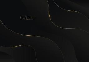 Abstract 3D elegant black wave curve shape background with golden wavy lines and lighting. Luxury style vector