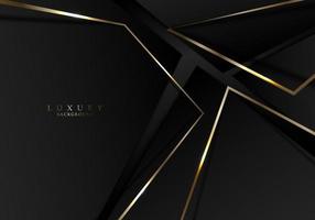 Abstract black triangles with shiny golden lines geometric on dark background vector