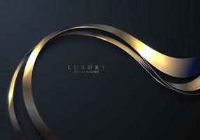 Abstract 3D elegant golden wave curved lines and lighting effect on black background vector