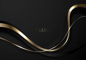 Abstract elegant gold and black curved wave lines with shiny sparkling light on dark background luxury style vector