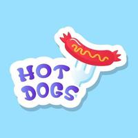 diseño de pegatinas de hotdog, vector de bocadillos saludables de salchicha