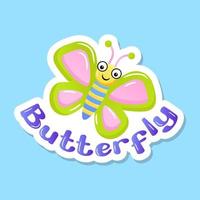 A cute butterfly flat sticker design vector