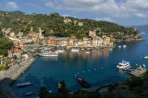 Panoramic view of the colorful coastal Italian village Portofino in the province of Genova Italy photo