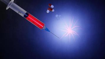 Medical syringe with a needle for vaccination. 3D Rendering photo