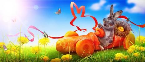 Funny Easter bunny. Happy Easter holiday concept. photo