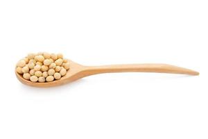 Soybeans in wood spoon isolated on white background with clipping path photo