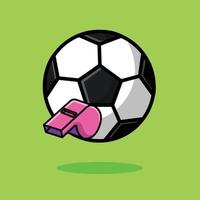 Soccer Ball And Whistle Cartoon Vector Icon Illustration. Sport Object Icon Concept Isolated Premium Vector. Flat Cartoon Style