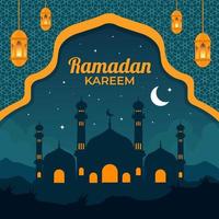 fondo del paisaje de la mezquita plana de ramadán con linterna vector