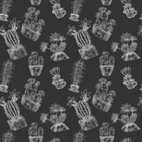 gray seamless pattern cacti in clay pots. doodle vector