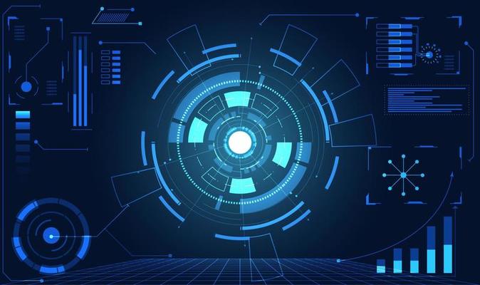 abstract technology ui futuristic concept hud interface hologram elements of digital data chart, communication, computing and circle percent vitality innovation on hi tech future design background