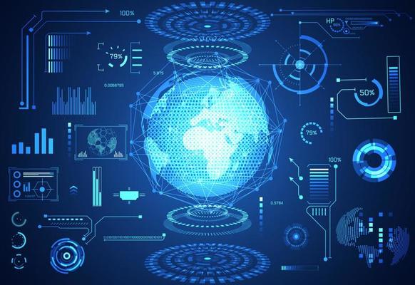 abstract technology ui futuristic concept world hud interface hologram elements of digital data chart, communication,and circle percent vitality innovation on hi tech future design background