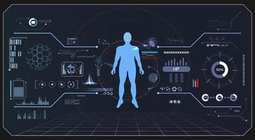 tecnología de salud abstracta ui elementos de holograma de interfaz humana hud futurista de gráfico de datos digitales, comunicación, informática e innovación en el fondo de diseño futuro de alta tecnología vector