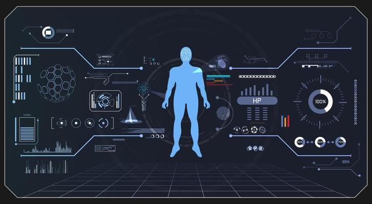 abstract health technology ui futuristic hud human interface hologram elements of digital data chart, communication, computing and innovation on hi tech future design background