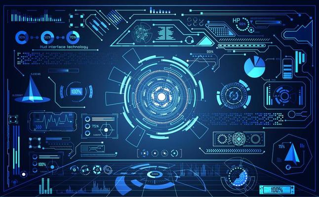 abstract technology ui futuristic concept hud interface hologram elements of digital data chart, communication, computing and circle percent vitality innovation on hi tech future design background