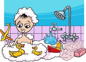 cute cartoon boy in bath with toys vector