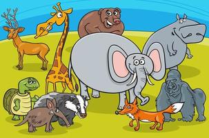 funny cartoon wild animals comic characters group vector