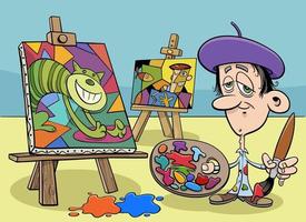cartoon artist painter character in his studio vector