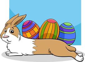 conejito de pascua de dibujos animados con huevos de colores vector