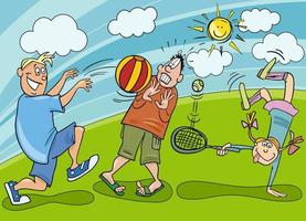 funny cartoon children playing in the park vector