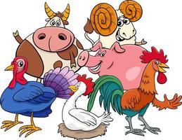 Grupo de personajes de cómic de animales de granja de dibujos animados vector
