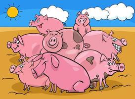 grupo de personajes de animales de granja de cerdos de dibujos animados vector