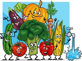 funny cartoon vegetables characters group vector