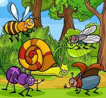 cartoon insects and snail funny characters group vector