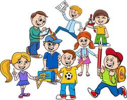 cartoon elementary school children group