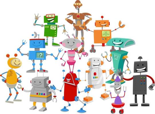funny cartoon robots fantasy characters group