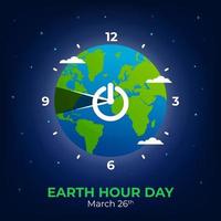 Earth Hour Day on 26th March with time globe illustration on night scene background design vector