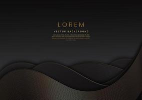 3D modern luxury template design black and grey curved shape and golden curved line background. vector