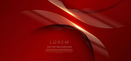 Abstract luxury golden lines curved overlapping on red background. Template premium award design. vector
