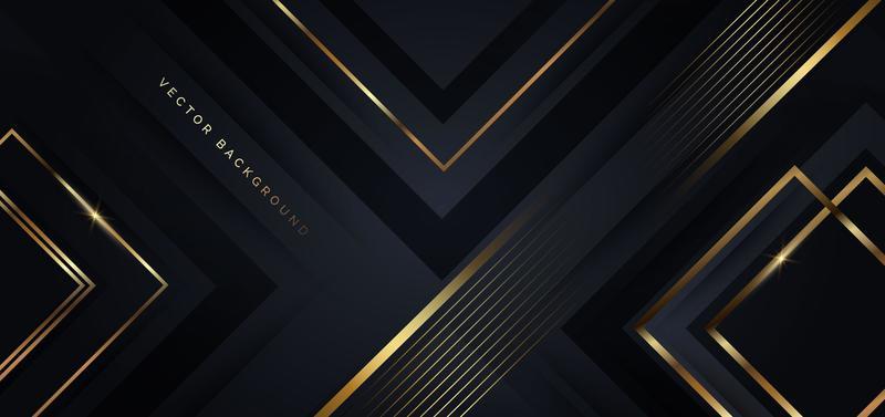 Abstract template black and grey geometric oblique with golden line layer on black background. Luxury style.