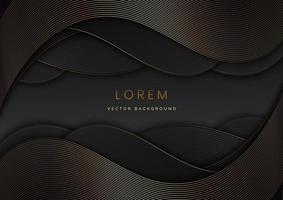3D modern luxury template design black and grey curved shape and golden curved line background. vector