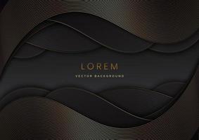 3D modern luxury template design black and grey curved shape and golden curved line background. vector