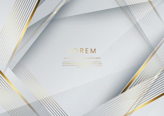 Abstract luxury white and grey elegant geometric diagonal overlay layer background with golden lines. You can use for ad, poster, template, business presentation.