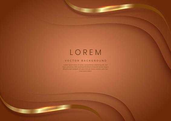 3D modern luxury template design gold curved shape and golden curved line on brown background.