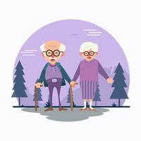 Old couple in violets vector illustration