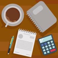 paper pen book calculator and a glass melted chocolate.eps vector