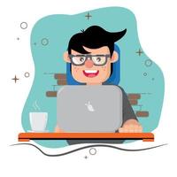 people working on computer with hot coffee vector